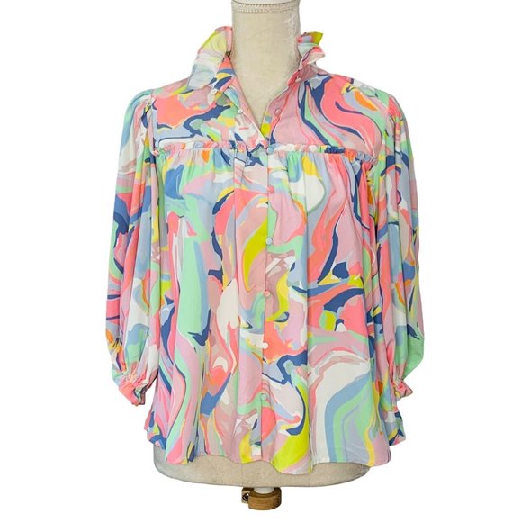 CROSBY by Mollie Burch Tops - Crosby by Mollie Burch Worth Blouse Palm Beach Size XSmall Pastel Silky A123
